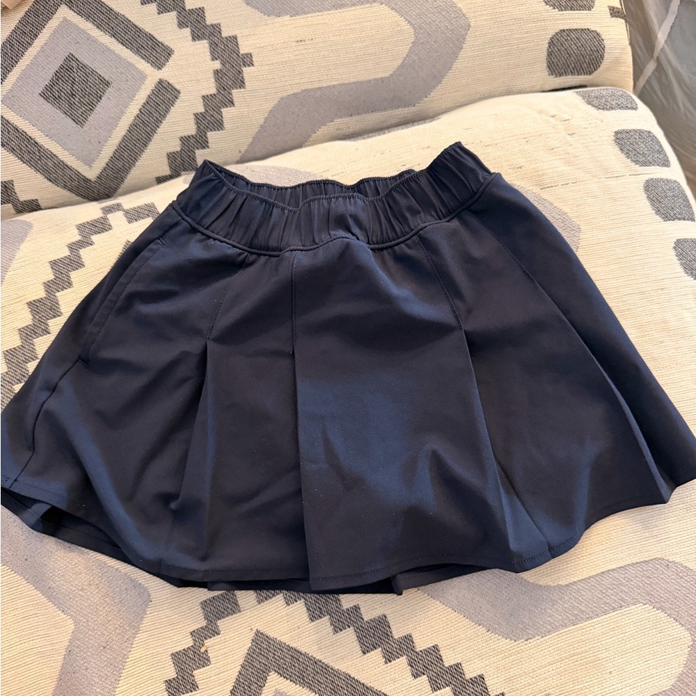 Navy Pleated Mini Skirt with Elastic Waist